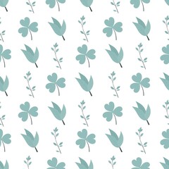 Fototapeta na wymiar simple cute floral pattern - beautiful blue leaves of a plant on a white background