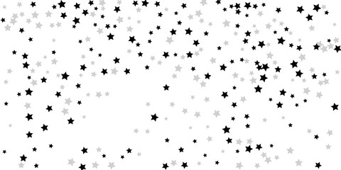 Silver star confetti. Falling stars on a white background. Illustration of flying shining stars. Decorative element. Suitable for your design, postcards, invitations, gift, vip.