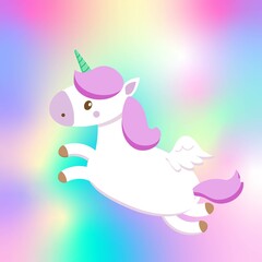 Cute unicorn with rainbow background