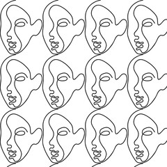 Vector  pattern with hand drawn  minimalistic one lined illustration. Creative artwork with face. Template for card, poster, banner, print for t-shirt, pin, badge, patch.
