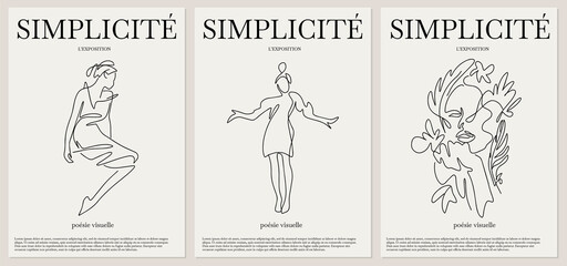 Vector set of  hand drawn  minimalistic placard with illustration. Creative abstract one lined artwork  . Template for card, poster, banner, print for t-shirt, pin, badge, patch.
