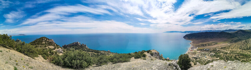 Fototapeta premium Nature photos on the Golitsyn trail. Landscapes of the Black Sea and the Crimean mountains in greenery. Crimea.