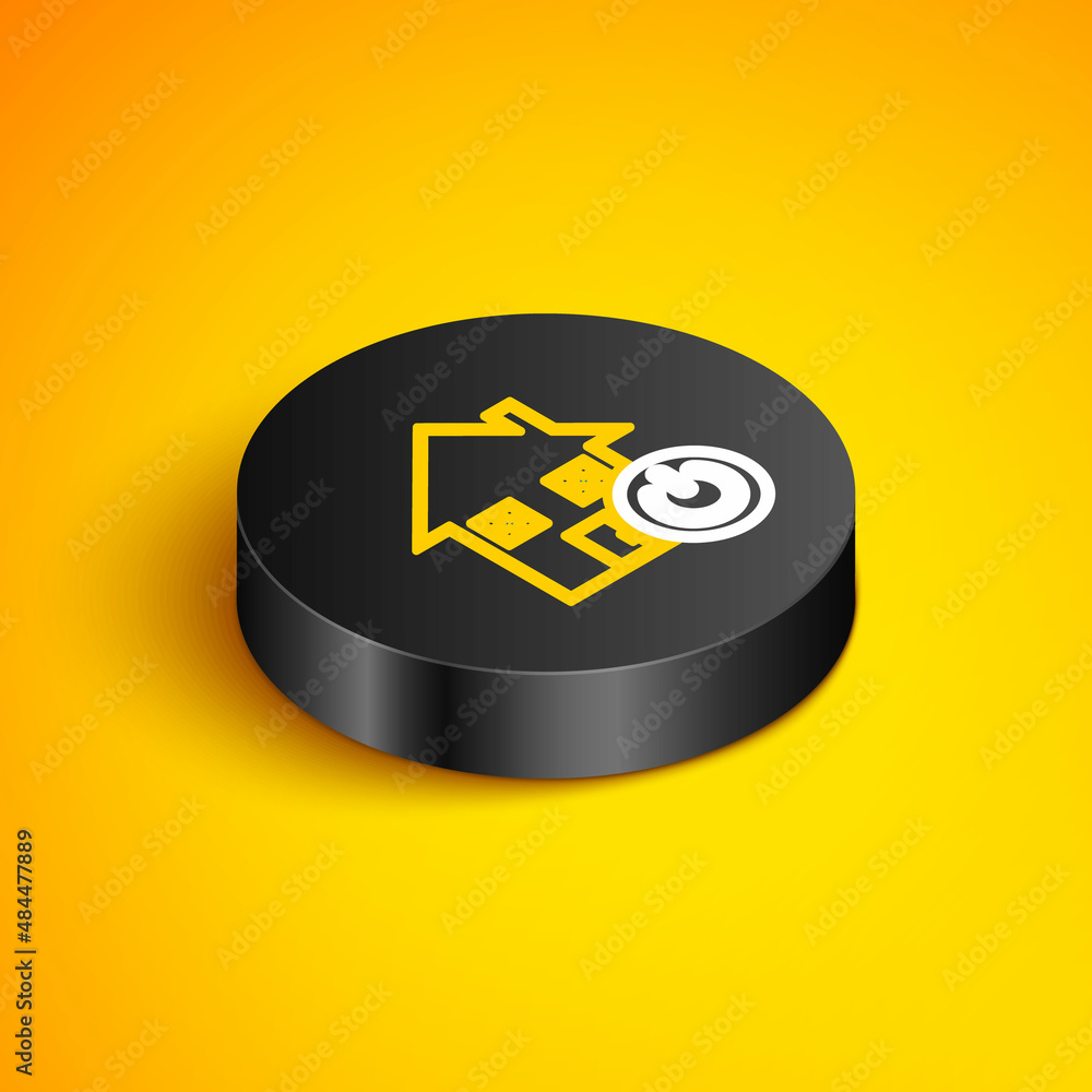 Poster isometric line smart home icon isolated on yellow background. remote control. black circle button. v