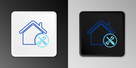 Obraz premium Line House or home with screwdriver and wrench icon isolated on grey background. Adjusting, service, setting, maintenance, repair, fixing. Colorful outline concept. Vector