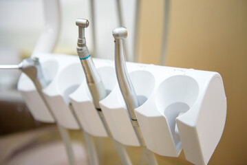 Close up dental tools in dental clinic , health care concept