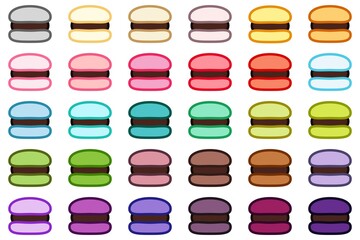 Chocolate-Filled Macaroons icon set. Vector illustration. Hand-drawn macarons set on the white background.