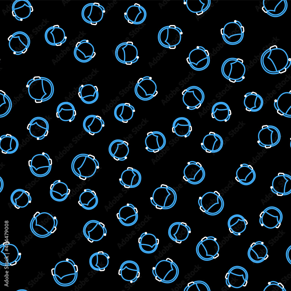 Poster line man with a headset icon isolated seamless pattern on black background. support operator in touc