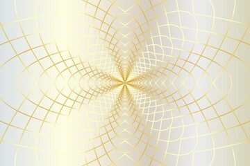 Abstract wireframe tunnel. The gold flower line on the white gold background. Vector illustration.
