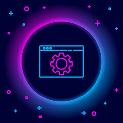 Glowing neon line Browser setting icon isolated on black background. Adjusting, service, maintenance, repair, fixing. Colorful outline concept. Vector