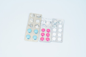 Capsules pills and tablets in blister packaging. Isolated