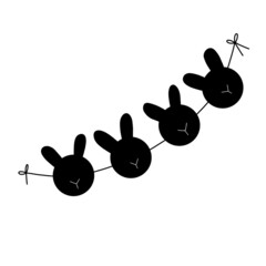 Garland for Easter. Decor for Easter in vector. Black and white line icon. Easter bunnies in doodle style.