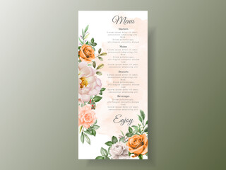 Beautiful wedding invitation card with elegant flower and leaves watercolor
