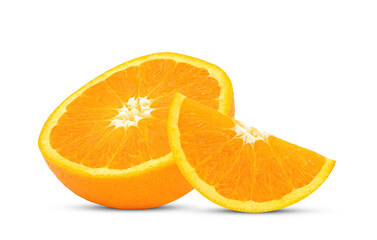 Sliced of fresh orange fruit isolated on white background.