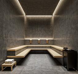Modern design concrete tiles sauna mock-up, 3d rendering, 3d illustration