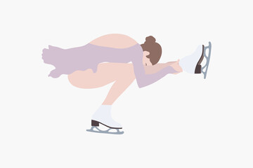 Abstract trendy cartoon illustration of female figure skater, shoot duck spin, ice skating. Hand drawn vector elements isolated on white background for flyer, banner, poster