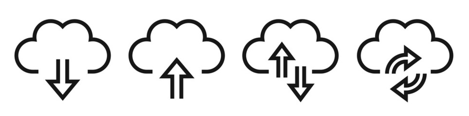Cloud icon. Upload, download cloud icons set - vector illustration