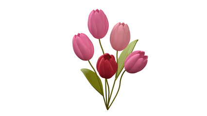 Tulips bouquet isolated on white background. 3d illustration