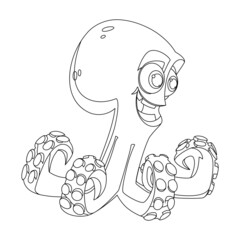 Cheerful cartoon octopus in a linear style for a children s coloring book.Vector illustration