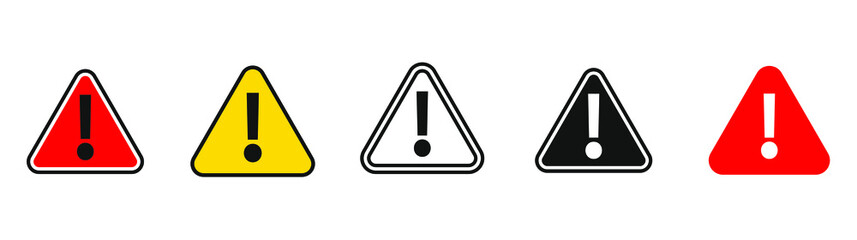 Caution warning signs set. Exclamation marks. Vector illustration