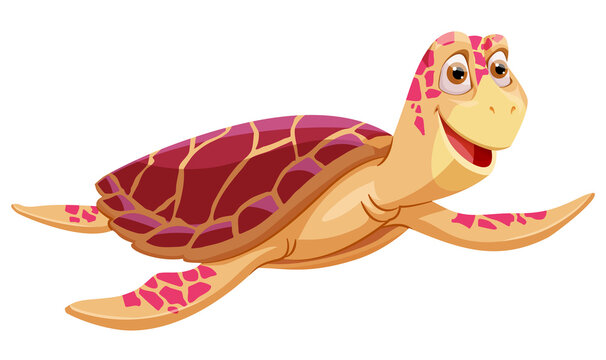 Cartoon colored cheerful sea turtle on a white background for printing on mugs, t-shirts, bags and souvenirs. Vector illustration.