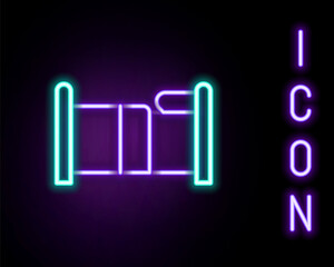 Glowing neon line Bed icon isolated on black background. Colorful outline concept. Vector