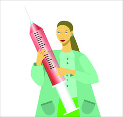 A doctor with a syringe. The syringe with blood, so supposedly it had been taken for a test in a laboratory. Vector illustration, isolated.
