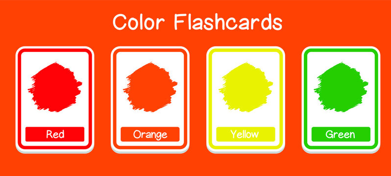 Vector set of color flashcards. Color Flashcards edition. Color education for preschool education. Educational printable flashcards color. Vector illustration. 