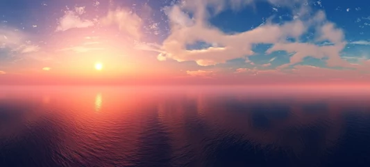 Crédence de cuisine en verre imprimé Corail Panorama du coucher de soleil sur la mer, panorama du lever du soleil sur l& 39 océan, paysage marin, rendu 3d