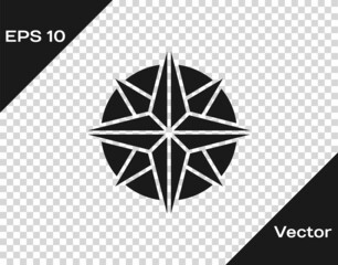 Fototapeta premium Black Wind rose icon isolated on transparent background. Compass icon for travel. Navigation design. Vector Illustration