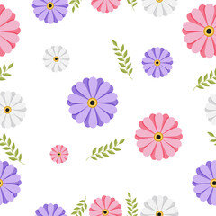 Vector Seamless pattern with color flowers.  Spring background. Template with spring flowers for backgrounds.