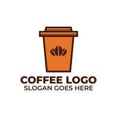 coffee seller logo template. a coffee cup-shaped logo with a picture of coffee beans on the cup.