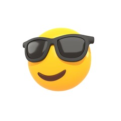 3d rendering of emoji with sunglasses.Emoji vector. Cool smiling Face with Sunglasses.Yellow face with broad smile wearing black sunglasses isolated on white background
