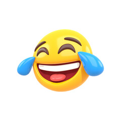 3d rendering of yellow face emoji lol laughter and crying tear icon isolated on white background
