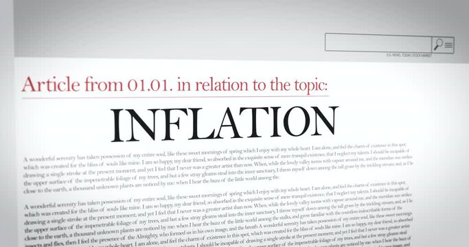 Slow pan over Inflation Prices Headlines across international media. Headline text change articles keywords.