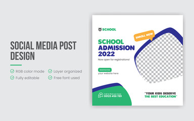 School admission educational social media post and promo web banner design template