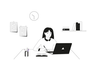Fototapeta na wymiar Woman studying at home. Online education. Vector illustration.