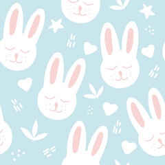 easter bunny seamless pattern hand drawn. vector, minimalism. textiles, wallpaper, wrapping paper. cute baby print in trendy colors 2022.