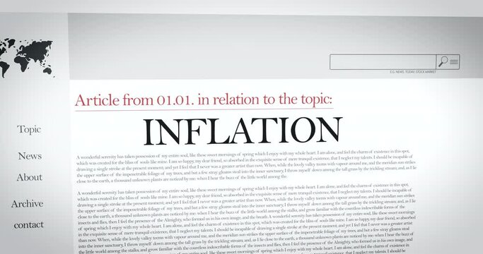 Inflation Money Decrease headlines in the international press. Internet, TV, newspapers report worldwide