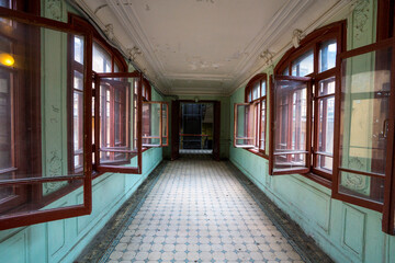 Interiors of St. Petersburg. Historical Bak House. Winows and corridor