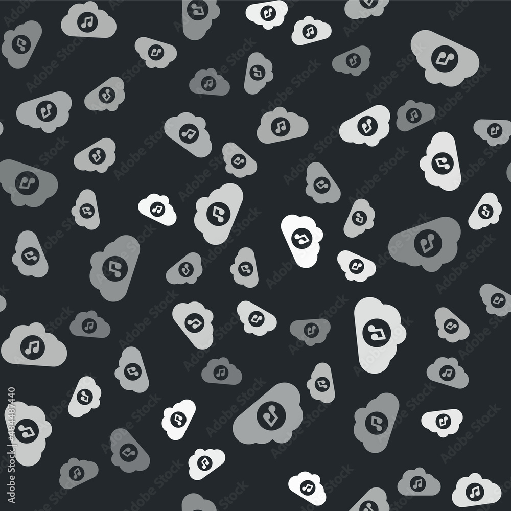 Poster grey music streaming service icon isolated seamless pattern on black background. sound cloud computi