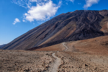 Hiking trail on Mount Teide on the Canary Island of Tenerife in Spain