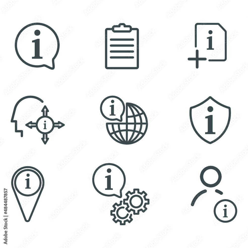 Wall mural information line icons set. privacy policy, guidance, rule, instruction, inform, guidance, link mini