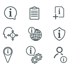 
Information line icons set. Privacy policy, guidance, rule, instruction, inform, guidance, link minimal vector illustration.