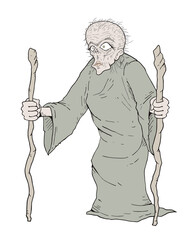 Old medieval beggar draw