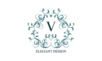 Fototapeta na wymiar Vintage elegant logo with initials V on a light background. Exclusive monogram for restaurants, clubs, boutiques, cafes, hotel cards. Business style and brand of the company.