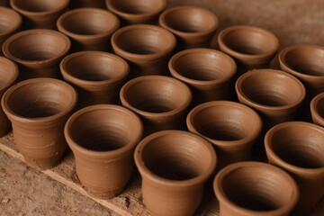 clay pots on a market stall