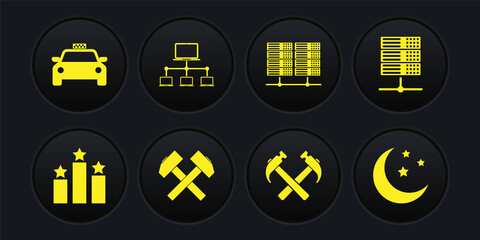 Set Ranking star, Server, Data, Web Hosting, Two crossed hammers, , and Computer network icon. Vector
