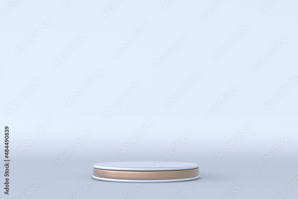 Poster minimal white background with empty round podium and copy space. geometric shapes. 3d rendering. sce