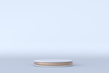 Minimal white background with empty round podium and copy space. Geometric shapes. 3d rendering. Scene with pedestal and clean space for promotion product.