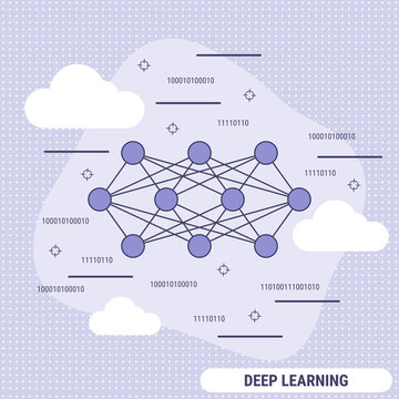 Deep learning, neural network flat design style vector concept illustration